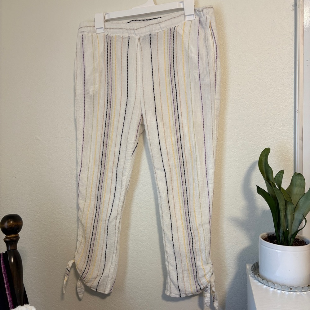 Striped White Pants with Tie Details